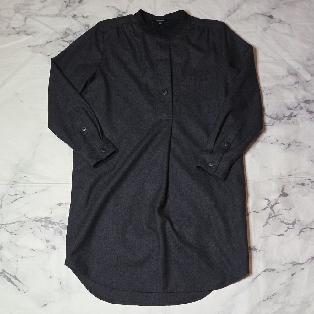 Madewell Dark Gray Wool Cotton Blend Long Sleeve Dress